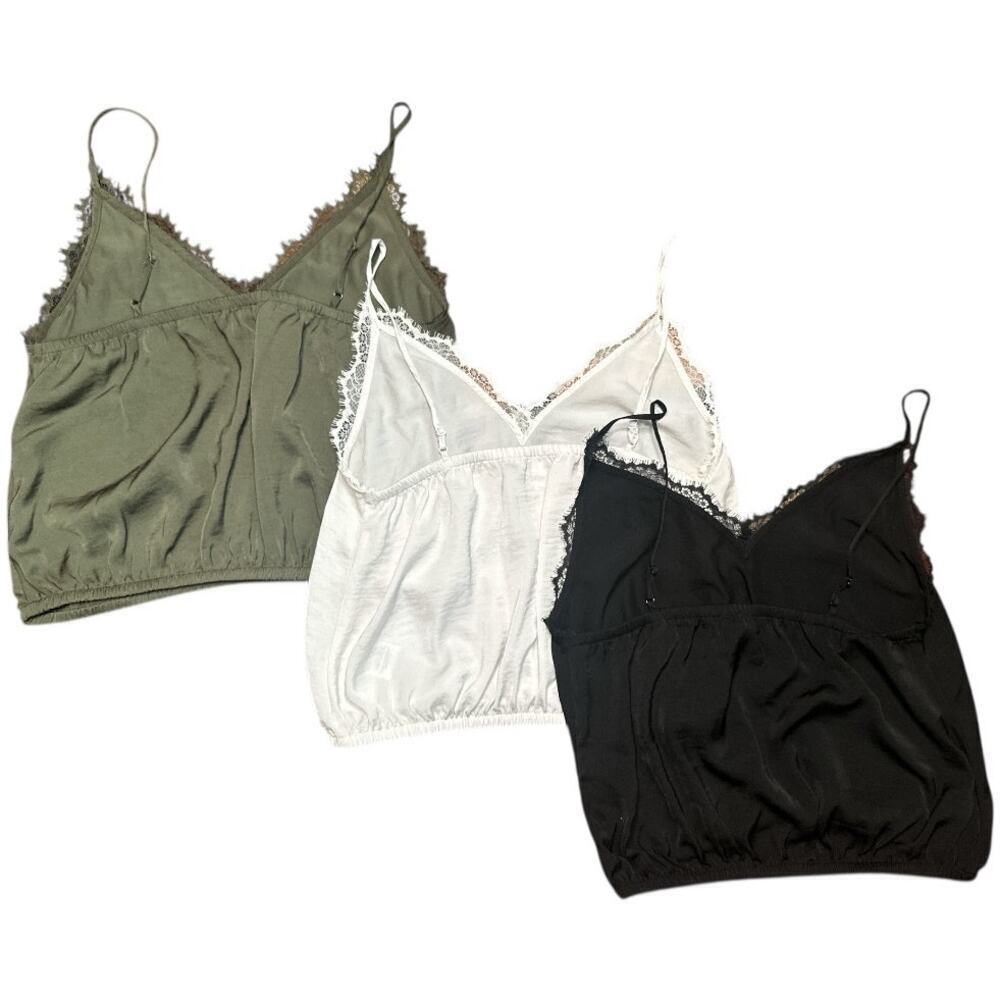 Express Black White Olive Camisole Lace Trim Cami Sleeveless Tank Top S Set of 3 - Picture 2 of 8